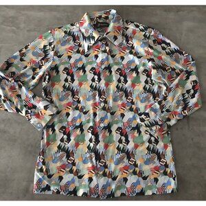 Vintage 70s Shirt Men X-Large Disco Dagger Abstract Button Geometric Hippie Boho